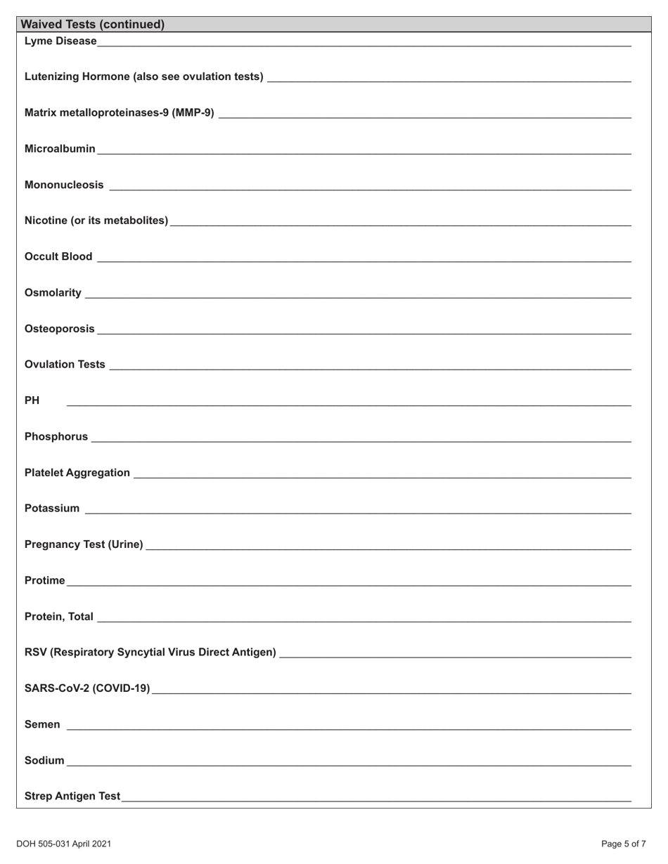 DOH Form 505-031 Provider Performed Microscopic Procedures (Ppmp) Medical Test Site License Application - Washington, Page 9