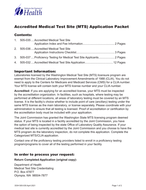 DOH Form 505-032  Printable Pdf