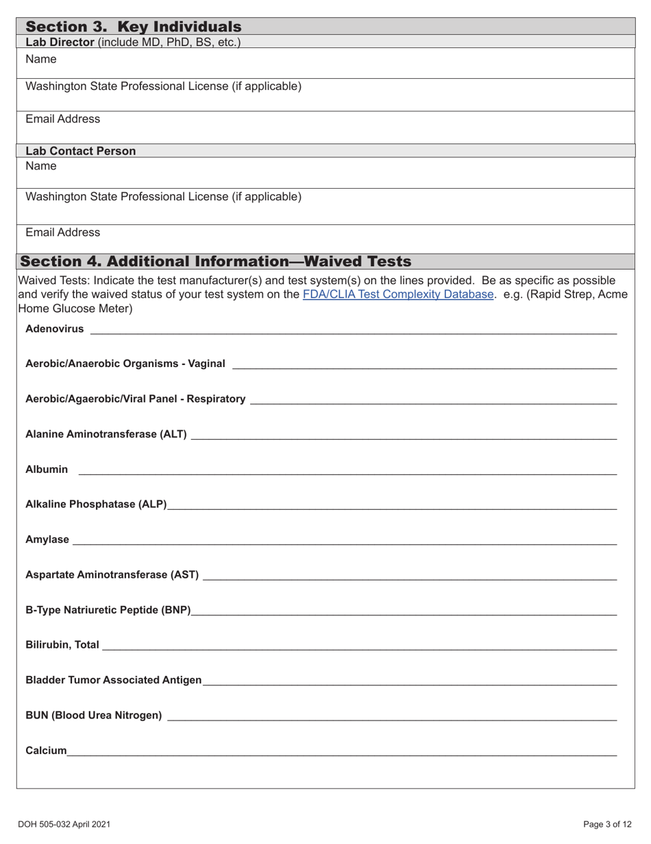 DOH Form 505-032 Accredited Medical Test Site License Application - Washington, Page 11