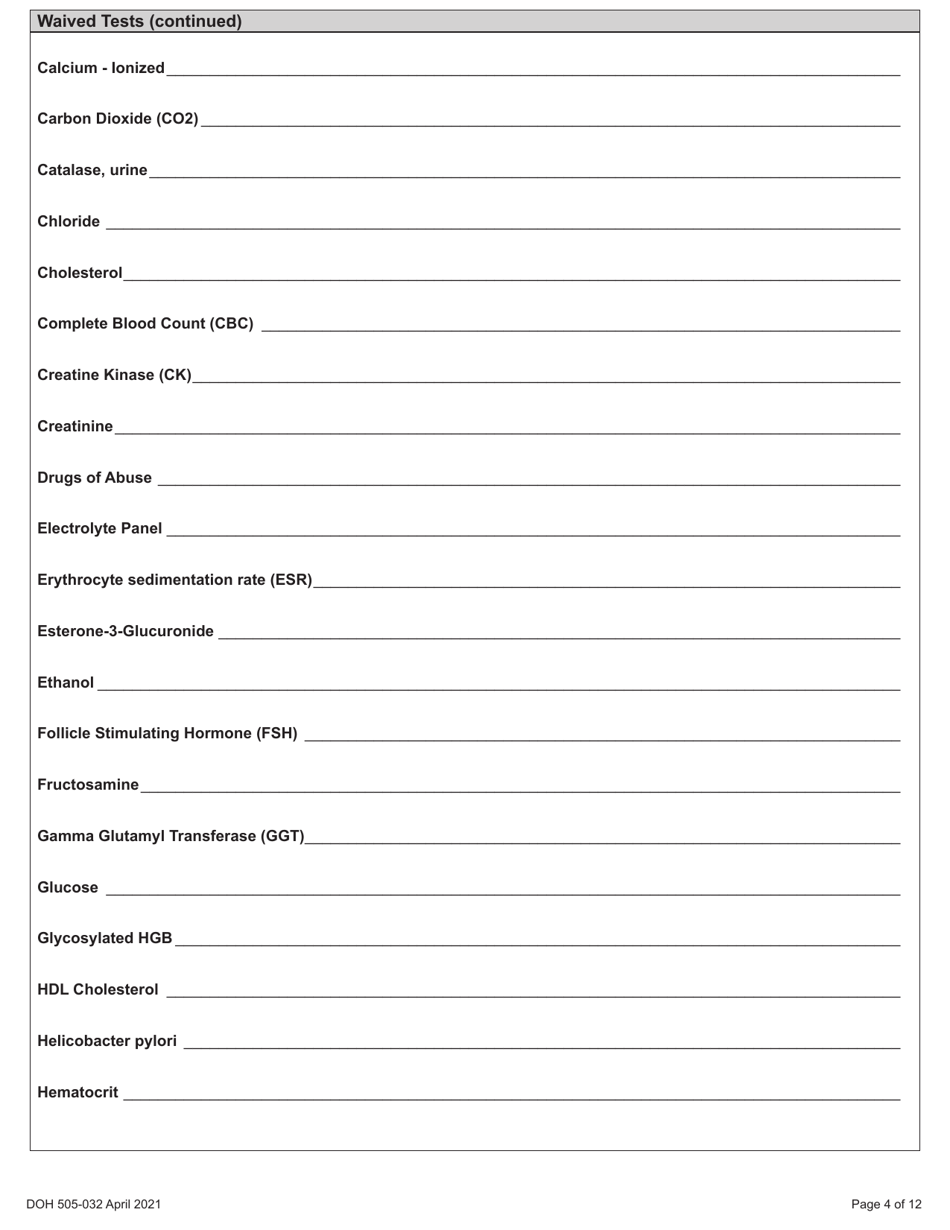 DOH Form 505-032 Accredited Medical Test Site License Application - Washington, Page 12