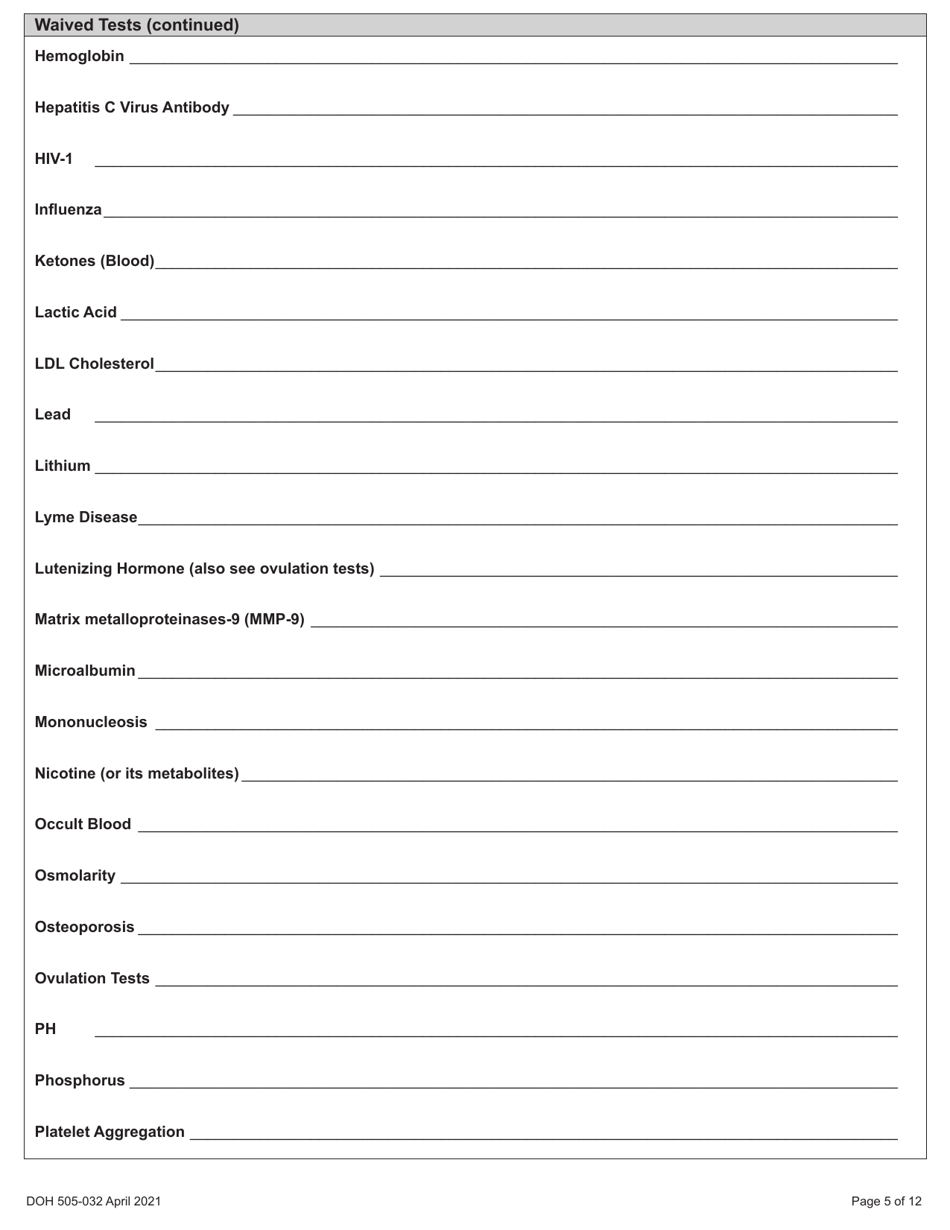 DOH Form 505-032 Accredited Medical Test Site License Application - Washington, Page 13