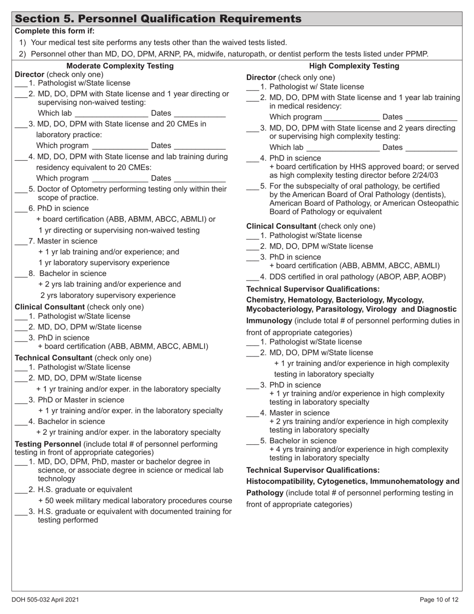 DOH Form 505-032 Accredited Medical Test Site License Application - Washington, Page 18