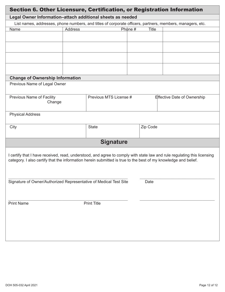 DOH Form 505-032 Accredited Medical Test Site License Application - Washington, Page 20
