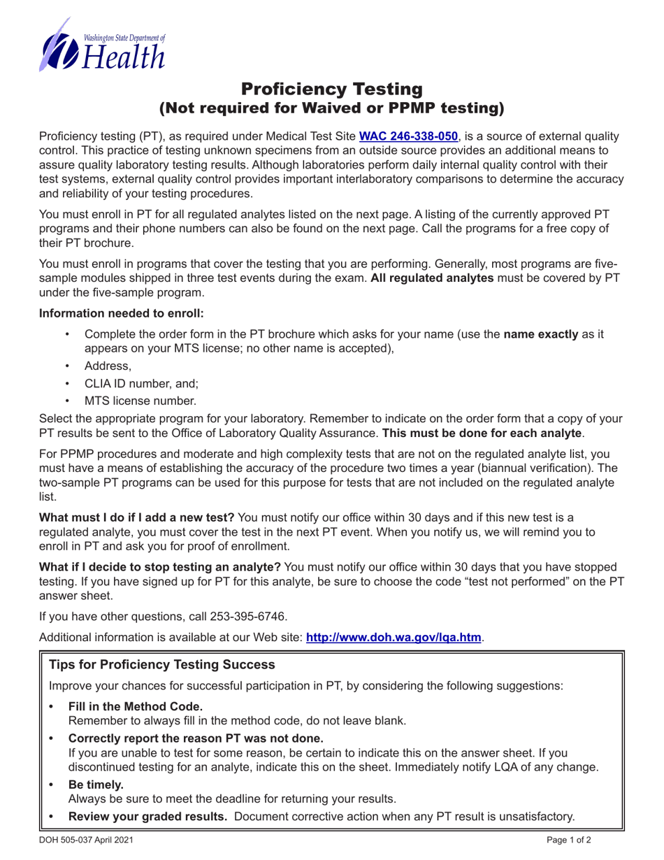 DOH Form 505-032 Accredited Medical Test Site License Application - Washington, Page 7