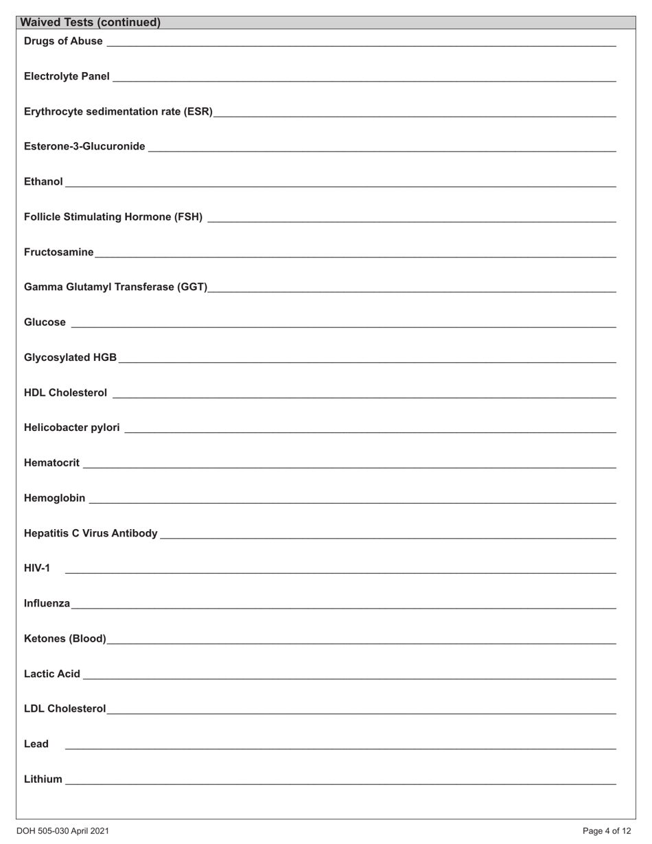 DOH Form 505-030 Categorized Medical Test Site License Application - Washington, Page 12