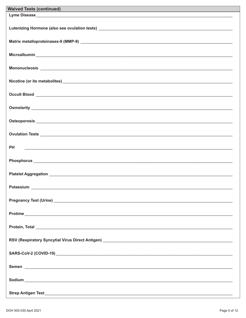 DOH Form 505-030 Categorized Medical Test Site License Application - Washington, Page 13