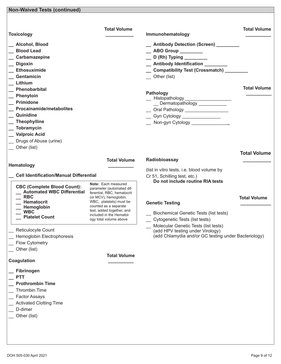 DOH Form 505-030 Categorized Medical Test Site License Application - Washington, Page 17
