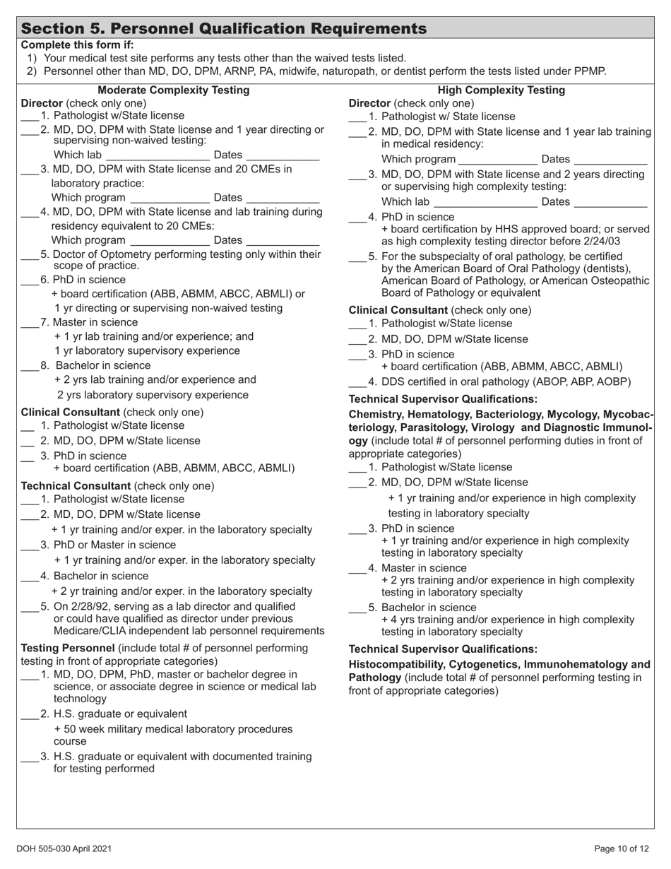 DOH Form 505-030 Categorized Medical Test Site License Application - Washington, Page 18