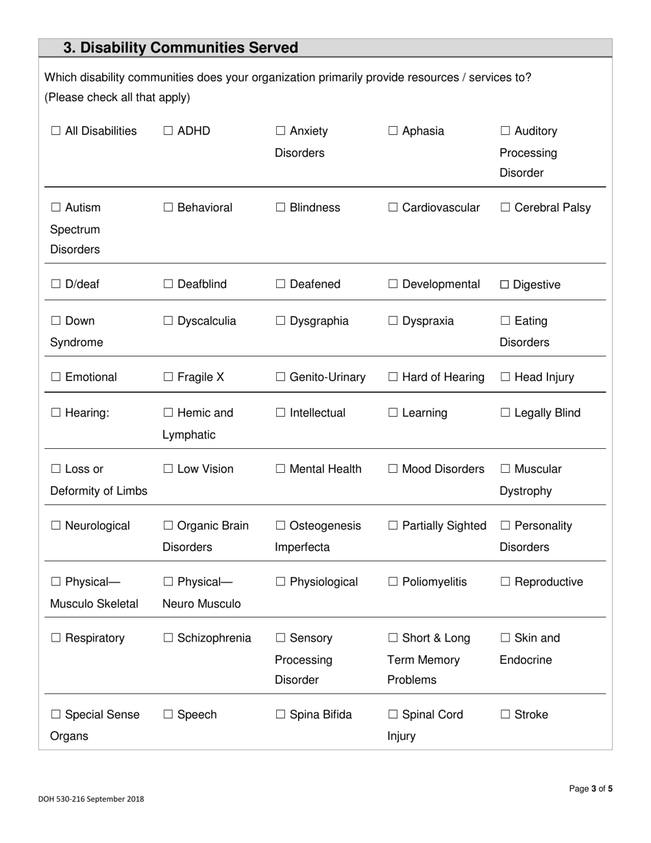 DOH Form 530-216 Nonprofit Disability-Related Organization List Registration Form - Washington, Page 3
