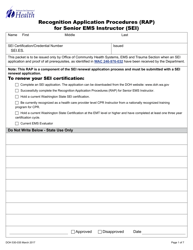 Document preview: DOH Form 530-035 Recognition Application Procedures (Rap) for Senior EMS Instructor (Sei) - Washington