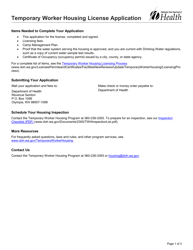 Document preview: DOH Form 505-062 Temporary Worker Housing License Application - Washington