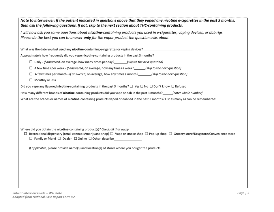 DOH Form 210-096 Lung Injury Associated With E-Cigarette Use or Vaping - Washington State Patient Interview Guide - Washington, Page 3