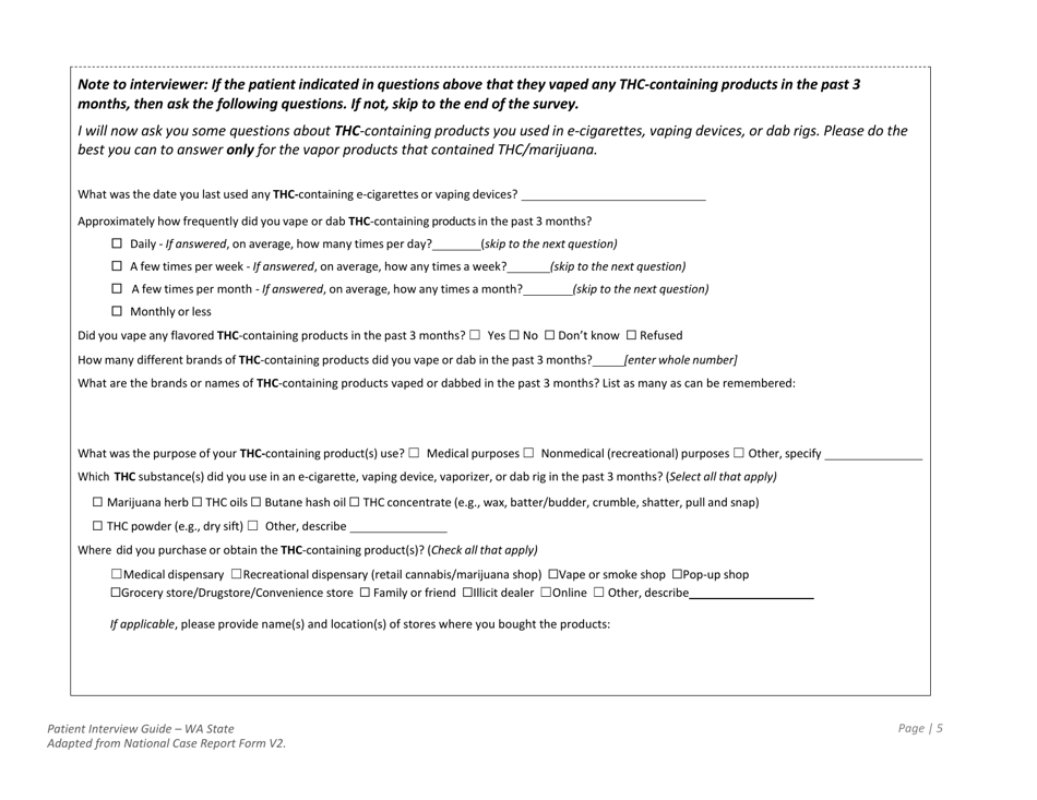 DOH Form 210-096 Lung Injury Associated With E-Cigarette Use or Vaping - Washington State Patient Interview Guide - Washington, Page 5