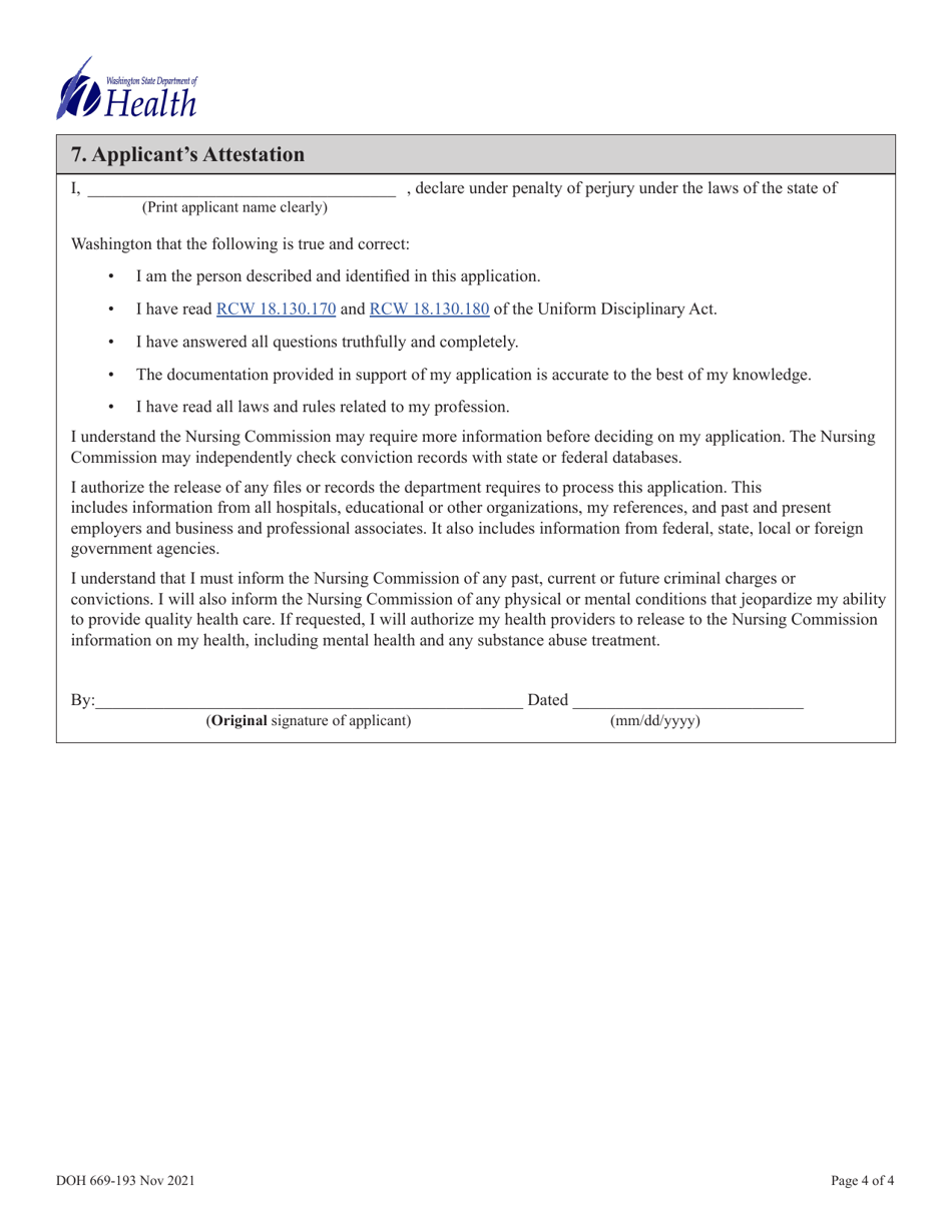 DOH Form 669-193 Licensed Practical Nurse Expired / Inactive Reactivation Application - Washington, Page 6