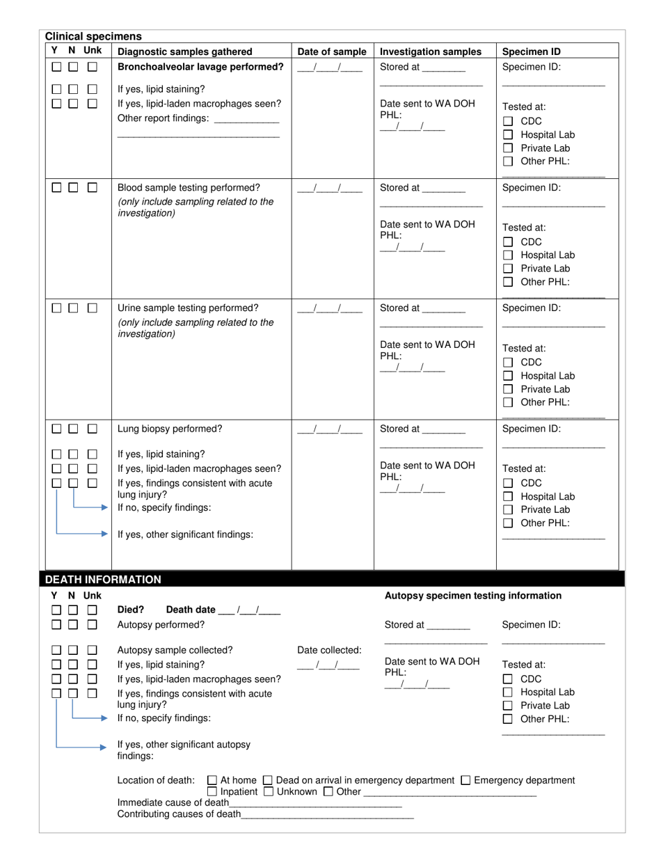 DOH Form 210-094 Lung Injury Associated With Vaping or E-Cigarette Use Reporting Form - Washington, Page 3