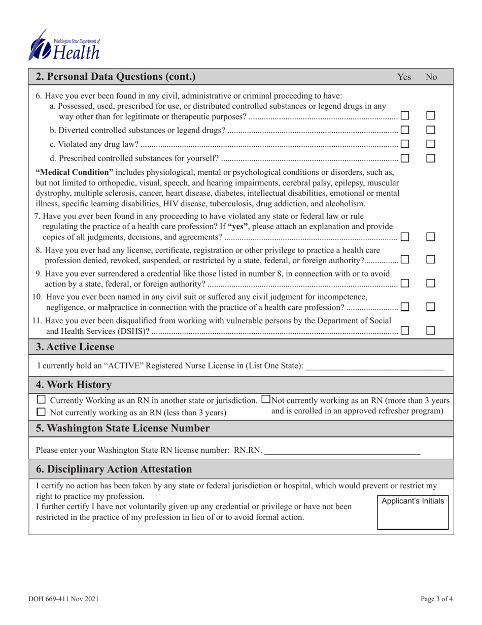 DOH Form 669-404 Registered Nurse Expired / Inactive Reactivation Application - Washington, Page 5