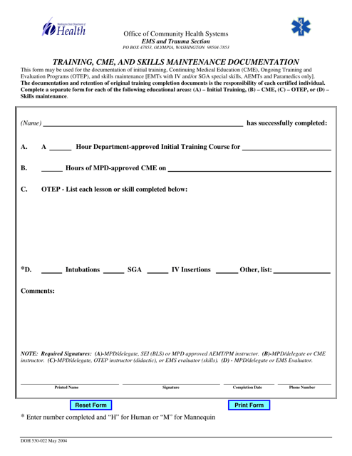 DOH Form 530-022  Printable Pdf