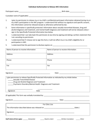 DOH Form 962-979 Individual Authorization to Release Wic Information - Washington