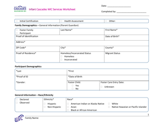 Document preview: DOH Form 960-170 Infant Cascades Wic Services Worksheet - Washington