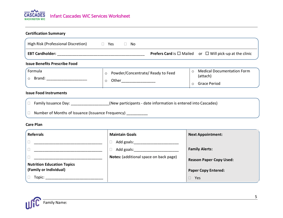 DOH Form 960-170 Infant Cascades Wic Services Worksheet - Washington, Page 5