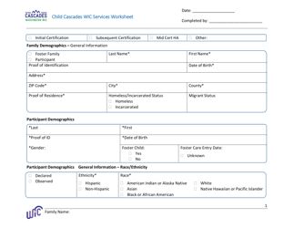 Document preview: DOH Form 960-170 Child Cascades Wic Services Worksheet - Washington
