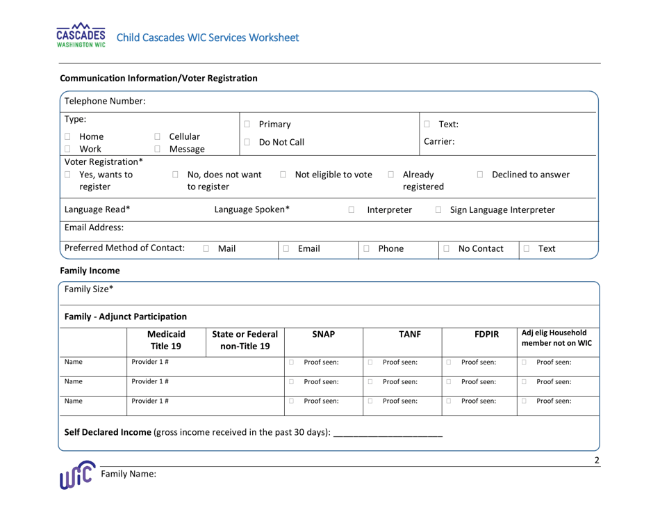 DOH Form 960-170 Child Cascades Wic Services Worksheet - Washington, Page 2