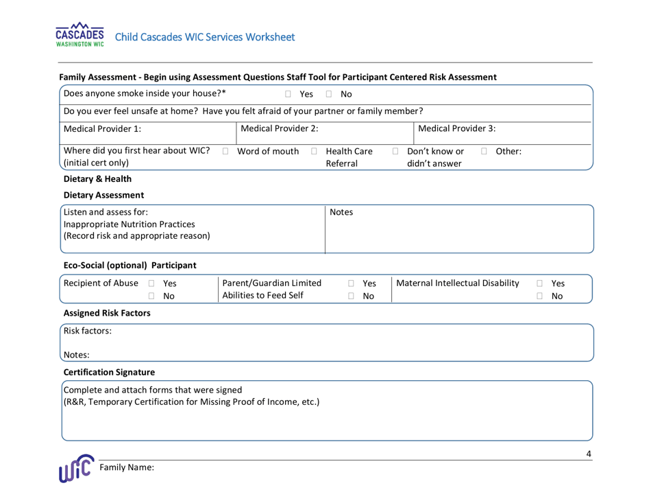 DOH Form 960-170 Child Cascades Wic Services Worksheet - Washington, Page 4