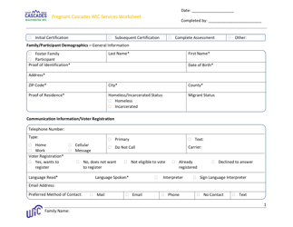 Document preview: DOH Form 960-170 Pregnant Cascades Wic Services Worksheet - Washington