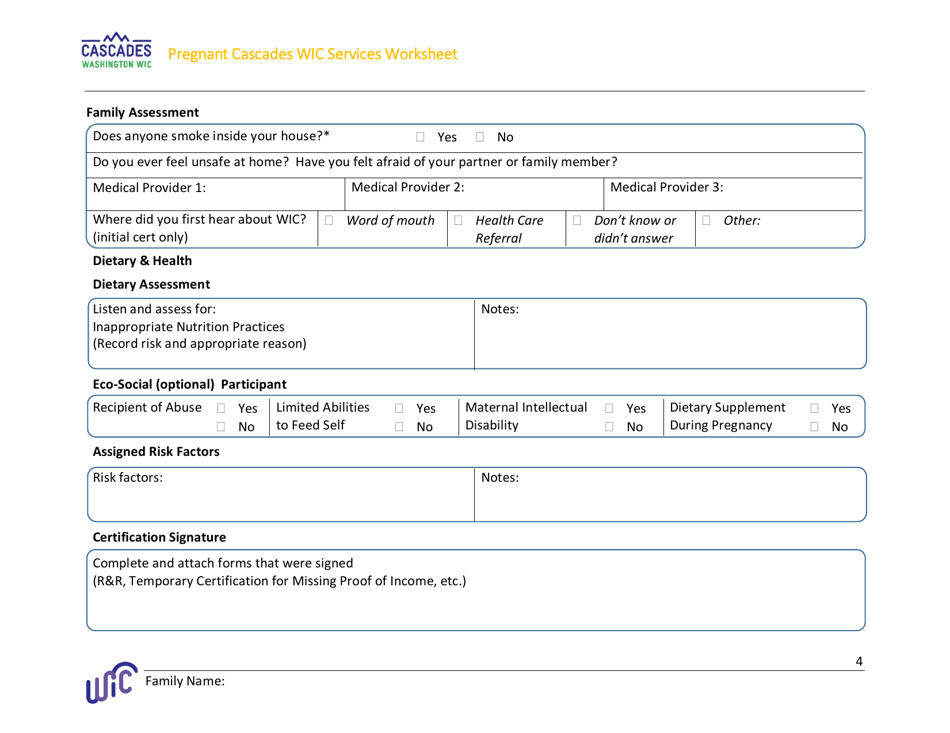 DOH Form 960-170 Pregnant Cascades Wic Services Worksheet - Washington, Page 4