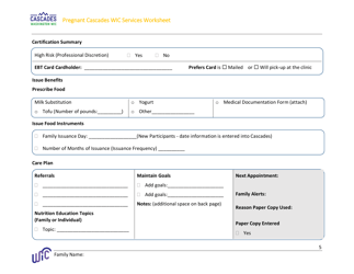 DOH Form 960-170 Pregnant Cascades Wic Services Worksheet - Washington, Page 5