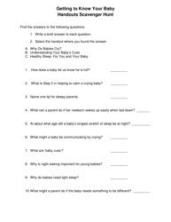 DOH Form 961-973 Getting to Know Your Baby - Scavenger Hunt Activity Sheet - Washington