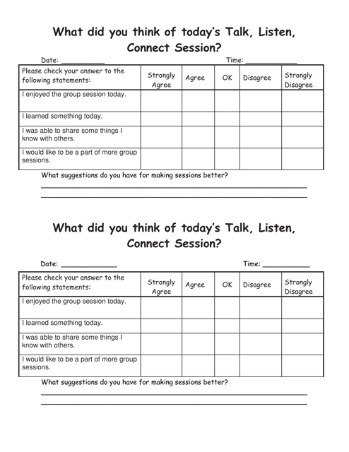 DOH Form 961-1087 Talk, Listen, Connect (Tlc) Client Feedback - Washington (English/Spanish)