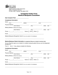 Document preview: Complaint Intake Form - Medical Marijuana Consultant - Washington