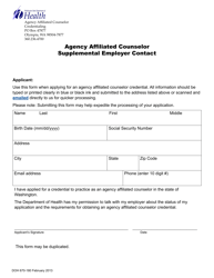 Document preview: DOH Form 670-180 Agency Affiliated Counselor Supplemental Employer Contact - Washington