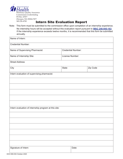 DOH Form 690-054 Intern Site Evaluation Report - Washington