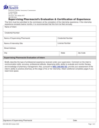 Document preview: DOH Form 690-095 Supervising Pharmacist's Evaluation and Certification of Experience - Washington