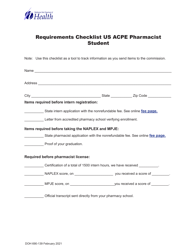 Document preview: DOH Form 690-139 Requirements Checklist US Acpe Pharmacist Student - Washington