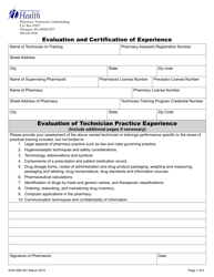 DOH Form 690-291 Evaluation and Certification of Experience - Washington