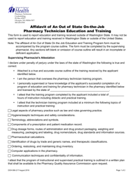 DOH Form 690-217 Affidavit of an out of State on-The-Job Pharmacy Technician Education and Training - Washington