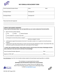 Document preview: DOH Form 962-1007 Wic Formula Replacement Form - Washington