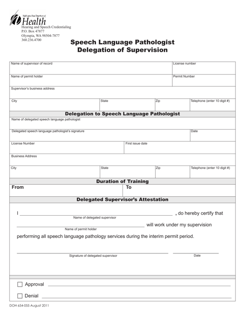 DOH Form 654-055 Speech Language Pathologist Delegation of Supervision - Washington
