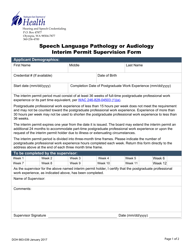 Document preview: DOH Form 663-039 Speech Language Pathology or Audiology Interim Permit Supervision Form - Washington