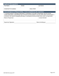 DOH Form 654-044 Speech Language Pathology or Audiology Acknowledgment of Responsibility for Interim Permit - Washington, Page 2
