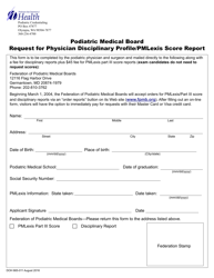 Document preview: DOH Form 665-011 Request for Physician Disciplinary Profile/Pmlexis Score Report - Washington