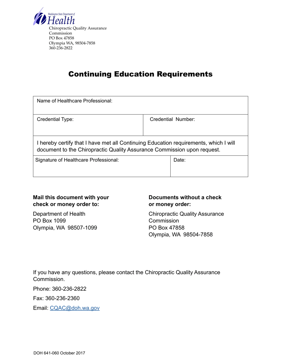 DOH Form 641-060 Chiropractor Continuing Education Requirements - Washington, Page 1