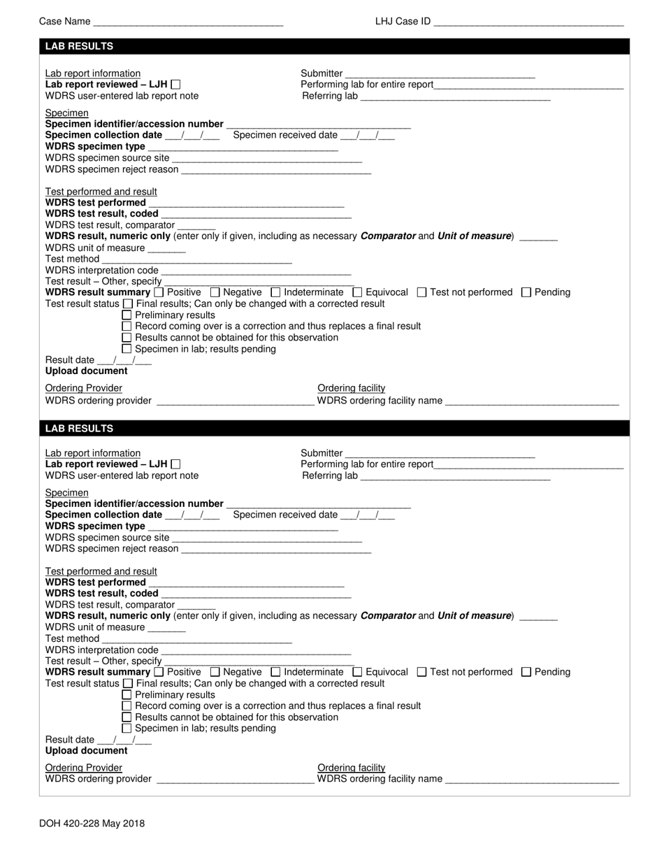 DOH Form 420-228 Wdrs Lab Addendum - Washington, Page 1