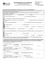 Document preview: DOH Formulario 422-159 Reconocimiento De Paternidad - Washington (Spanish)