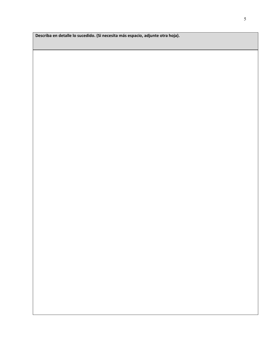 DOH Formulario 630-106 Formulario De Queja Sobre Un Proveedor O Establecimiento De Cuidados De La Salud - Washington (Spanish), Page 5