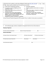 Form F700-166-000 Student Learner Exemption Minor Work Variance Application for 16 - 17 Years Old - Washington, Page 2