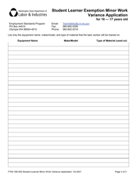 Form F700-166-000 Student Learner Exemption Minor Work Variance Application for 16 - 17 Years Old - Washington, Page 3